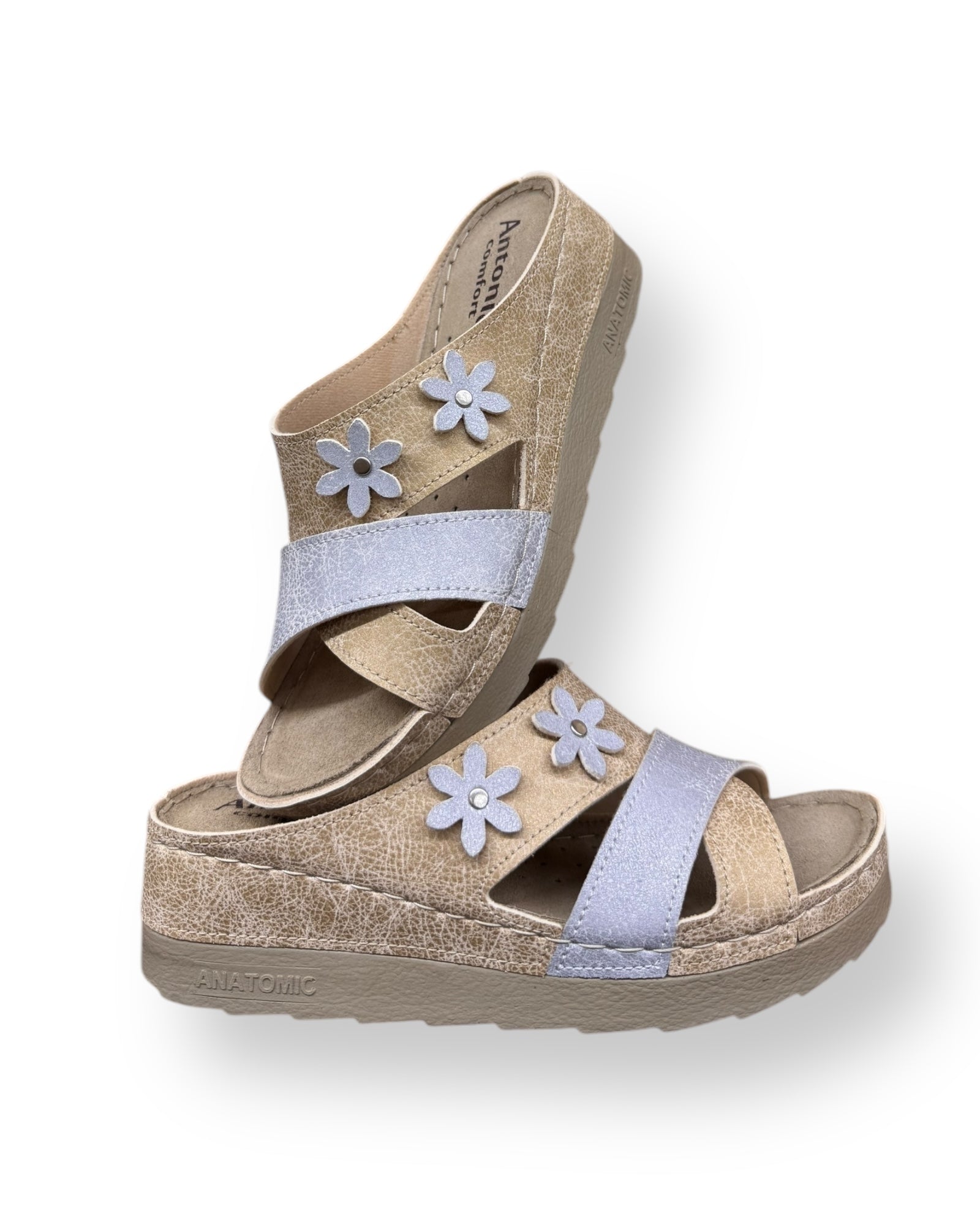 Ženske anatomske natikača - 2 Flowers Zlatna