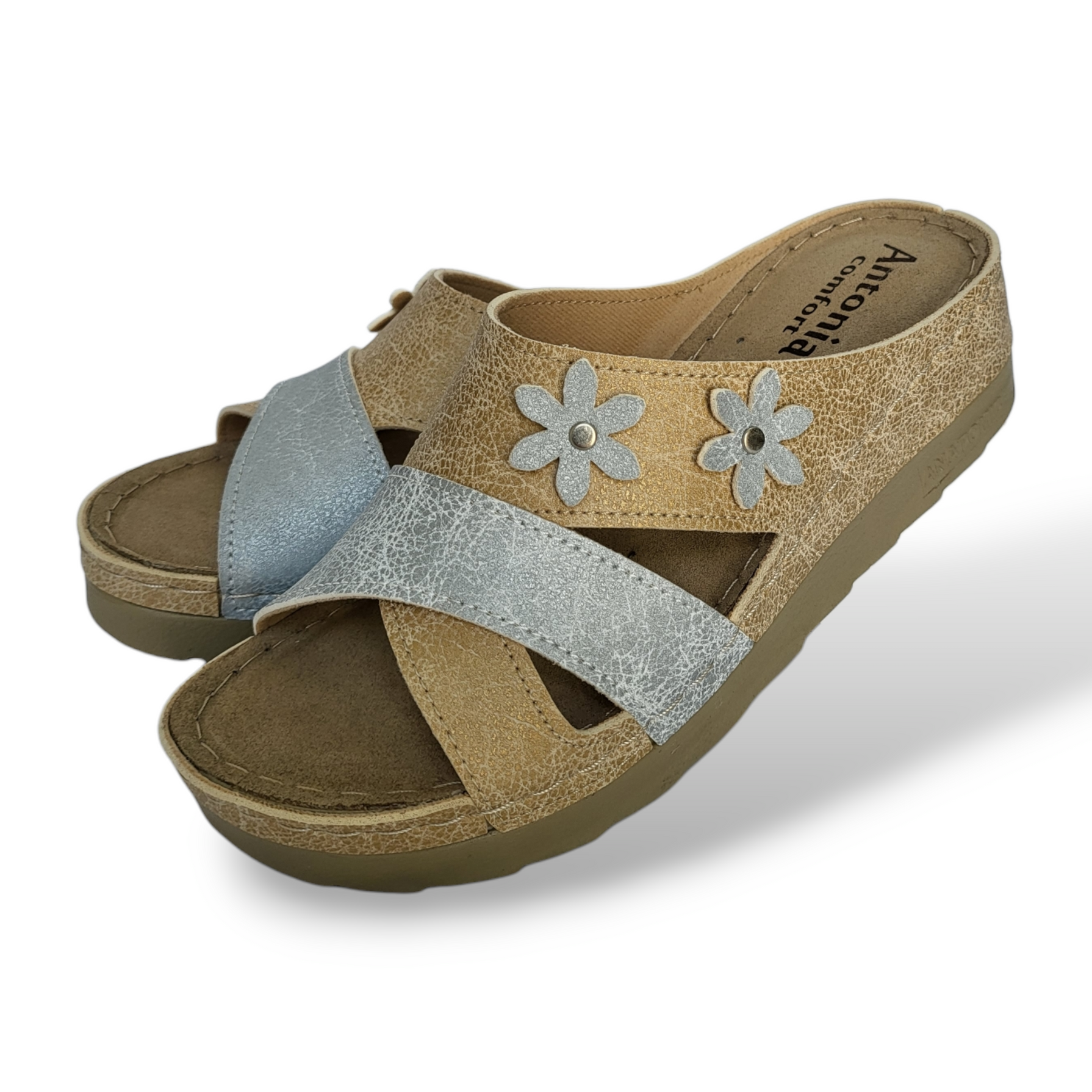 Ženske anatomske natikača - 2 Flowers Zlatna